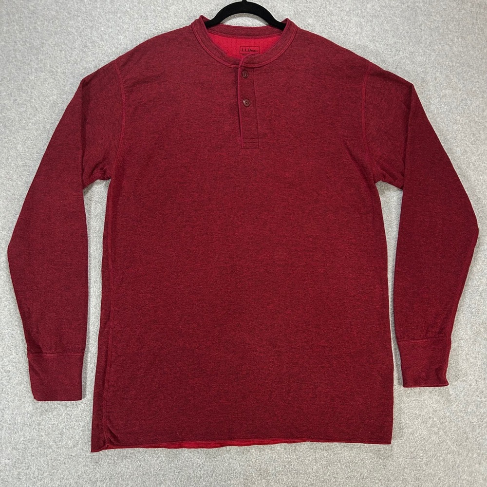 LL Bean Henley Shirt Traditional Fit Mens L Tall Red Wool Blend Outdoor Classic